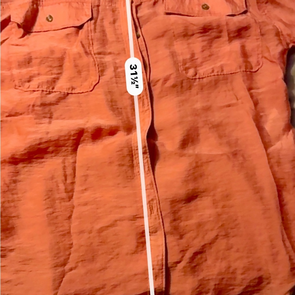 Anthropologie Sz L Coral Pink Relaxed Glossy Classic Oversized Button Blouse - Picture 8 of 8